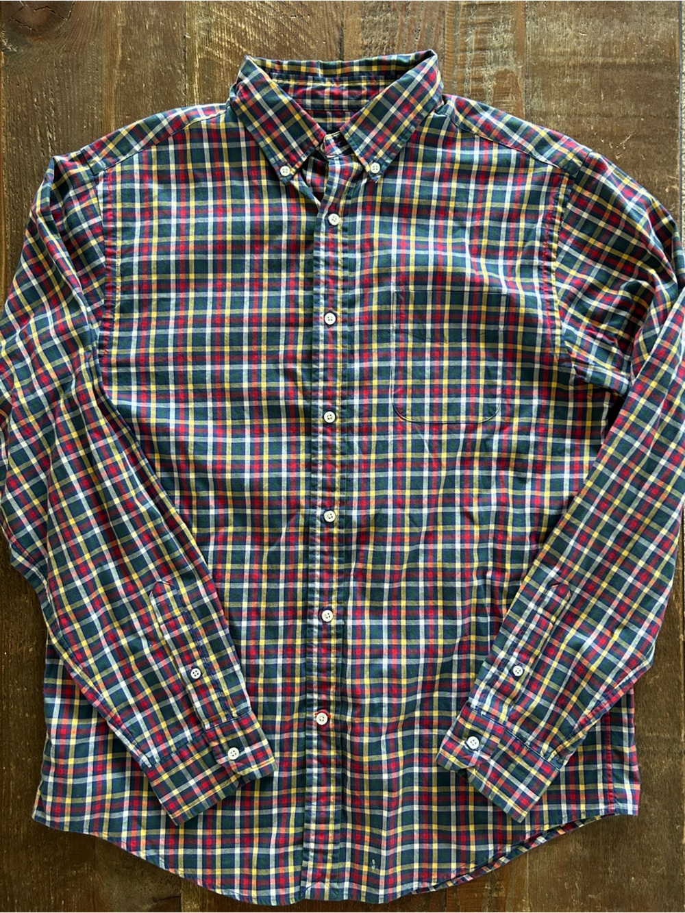 Daniel Cremieux Boys Long Sleeve Button Down Plaid Shirt Navy Red Yellow Size 18